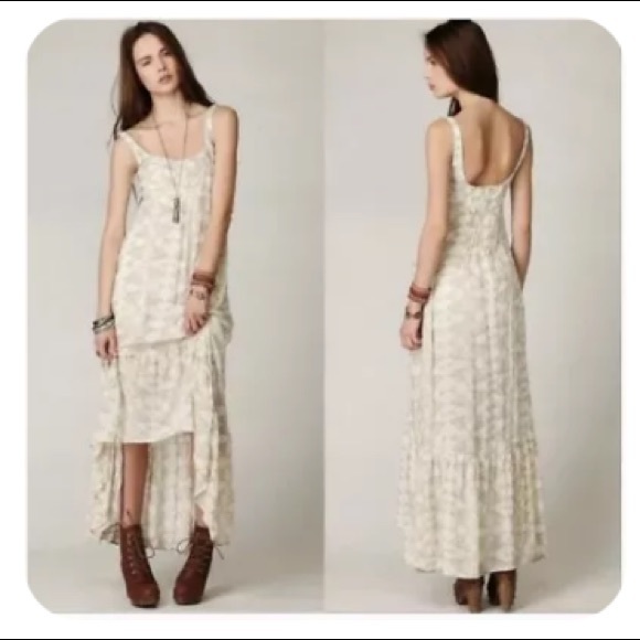 Free People Love Birds Ruffle Smock Back Flowy High Low Maxi Long Dress Sz 8 - Picture 6 of 6